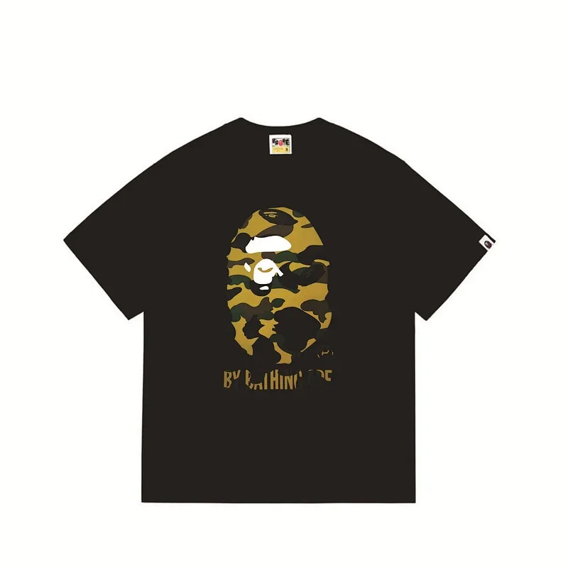 BAPE Black T - Shirt with Camo Ape Head & "BY BATHING APE" Text