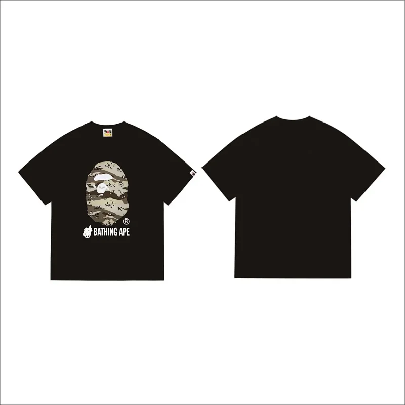 Bathing Ape Black T - Shirt with Camouflage Ape Head Graphic