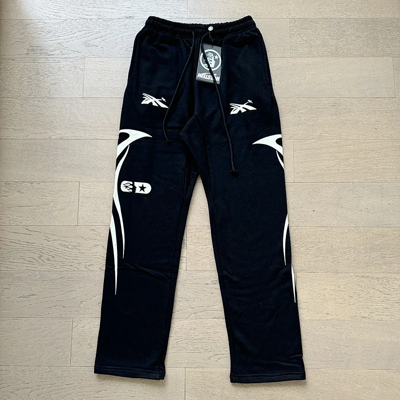 HELLSTAR Black Sweatpants with White Logo & Pattern