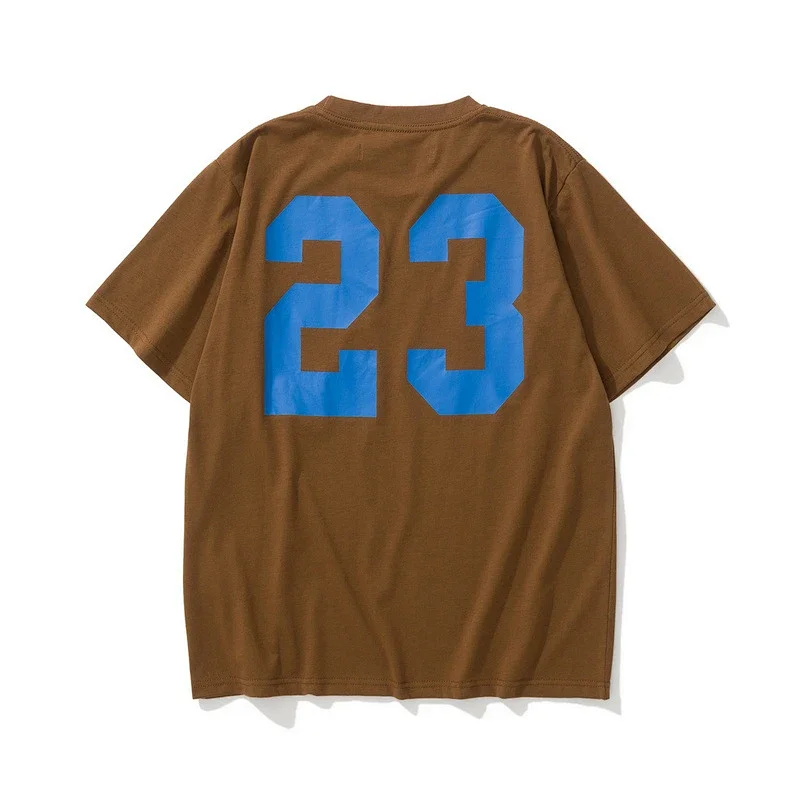 Streetwear Brown T - Shirt with Blue Number 23 on Back