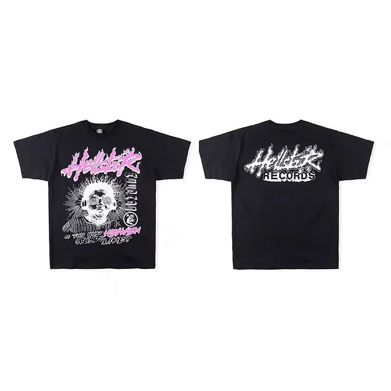 HELLSTAR Black Graphic T - Shirt (Front Pink/White Art, Back "Hellstar RECORDS" Print)
