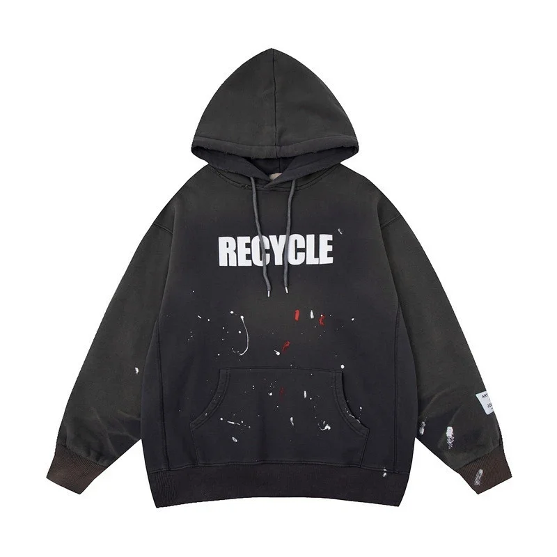 RECYCLE Black Paint - Splatter Hoodie with Kangaroo Pocket