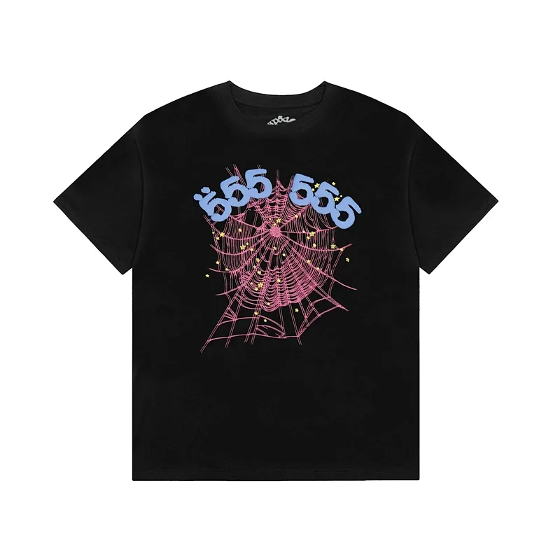 555 Black T - Shirt with Pink Spider Web & Blue 555 Print