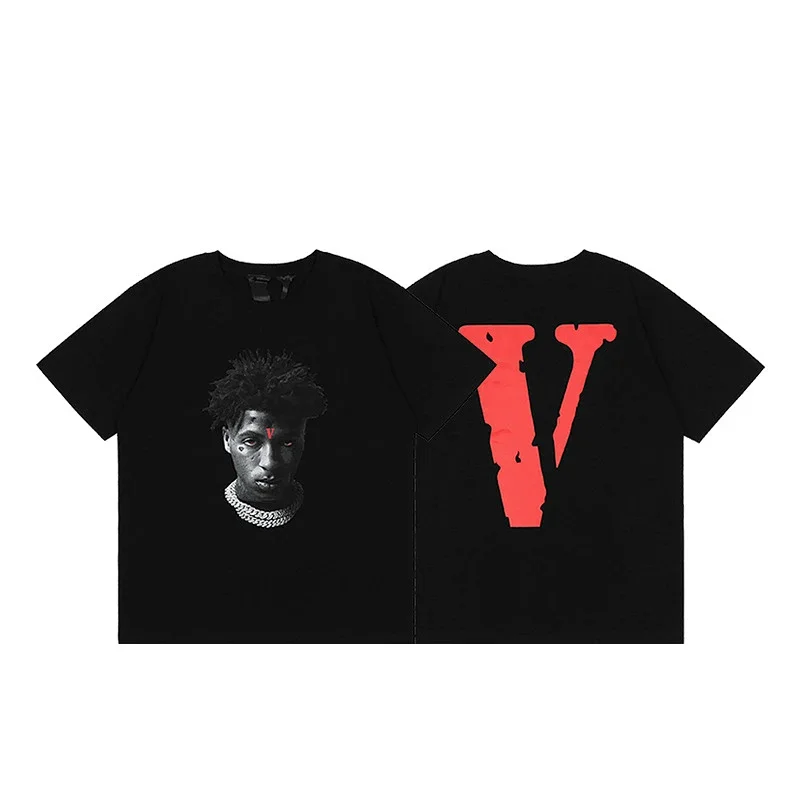 VLONE Black T - Shirt (Artist Portrait Front, Red V Logo Back)