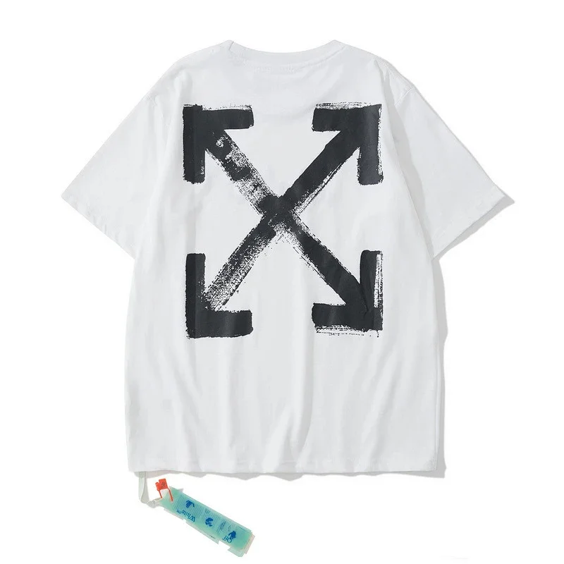 Off-White White T - Shirt with Black Brushstroke Crossed Arrows on Back