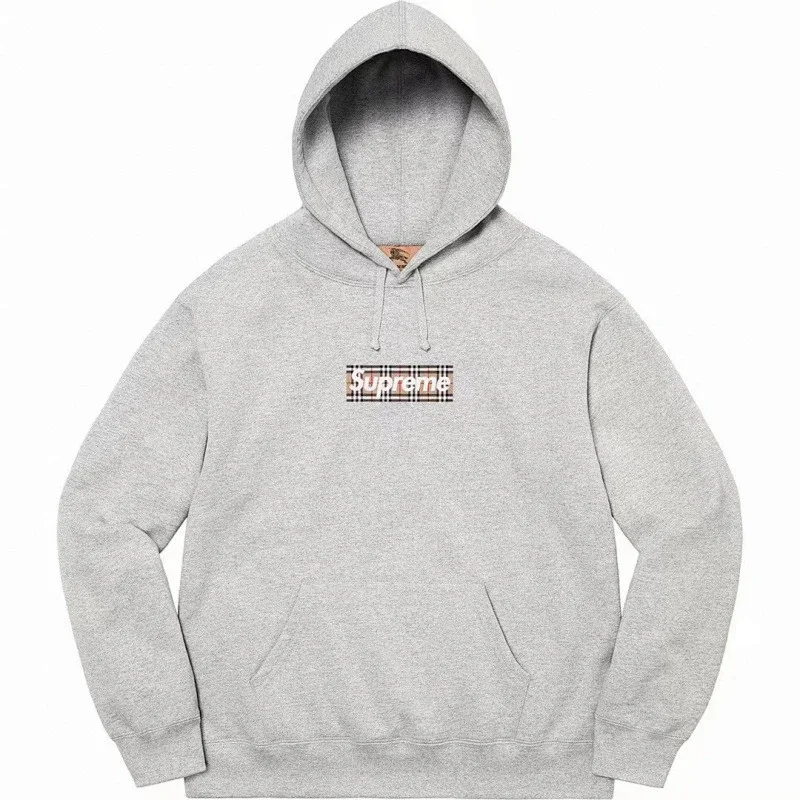 Supreme Heather Gray Hoodie with Plaid Box Logo