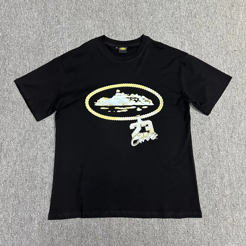 Jordan Black T - Shirt with Gold Chain, Island Graphic & "23" Design