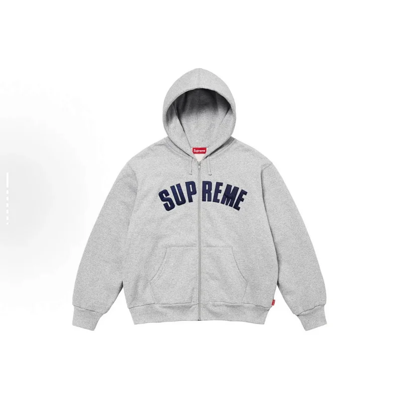 Supreme Heather Gray Arch Logo Zip Up Hooded Sweatshirt