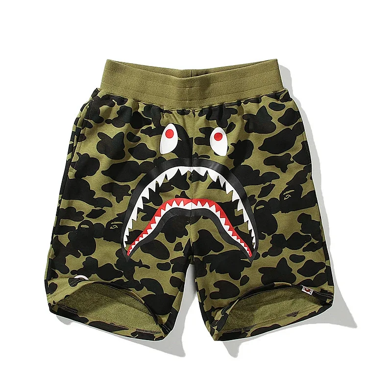 BAPE Olive Camo Shark Mouth Graphic Shorts