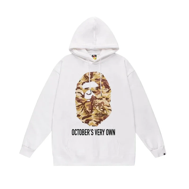 BAPE White Hoodie with Camouflage Ape Head & "OCTOBER'S VERY OWN"