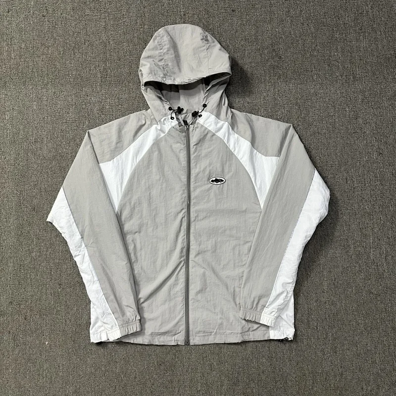 Corteiz Gray & White Hooded Zip Jacket