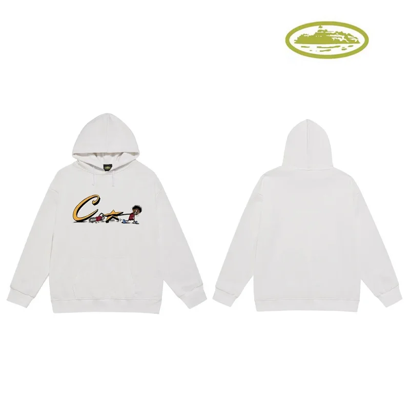Corteiz White Hoodie with Cartoon Character & "C" Graphic