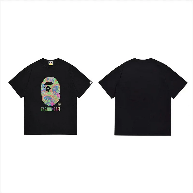 BAPE Black T - Shirt with Colorful Ape Head & "BY BATHING APE"
