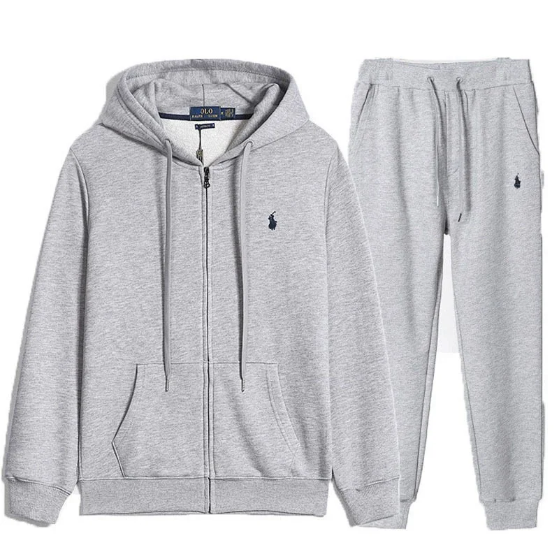 Polo Ralph Lauren  Gray Hooded Zip - Up Sweatshirt & Sweatpants Set (With Pocket & Pony Embroidery)