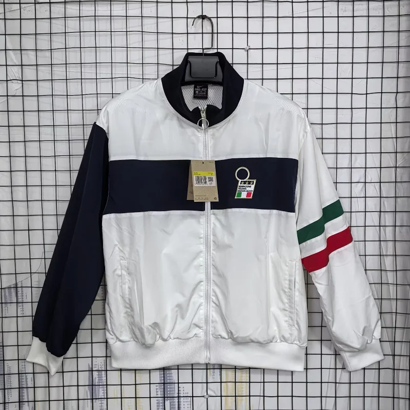 Corteiz White & Black Zip - Up Jacket with Green Red Stripe on Sleeve