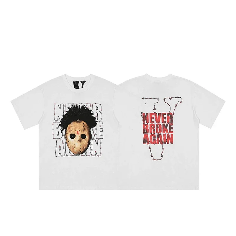 VLONE White T - Shirt (Mask & "Never Broke Again" Front/Back Print)