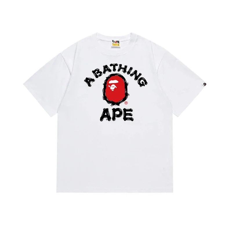 A BATHING APE White T - Shirt with Red Ape Head Logo and "A BATHING APE" Text