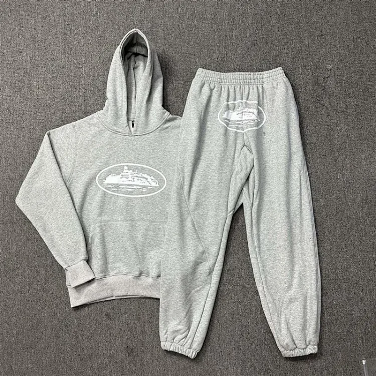 Corteiz Gray Hoodie and Sweatpants Set with Oval Logo